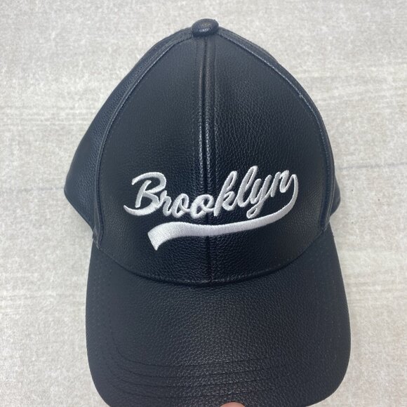 Brooklyn New York Baseball Cap Adjustable Hat Embroidered Logo Faux Leather - Picture 8 of 16